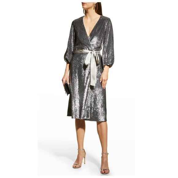 NWT ALICE + OLIVIA Anne Sequin Long Sleeve Wrap Dress Size 2 - Picture 3 of 13